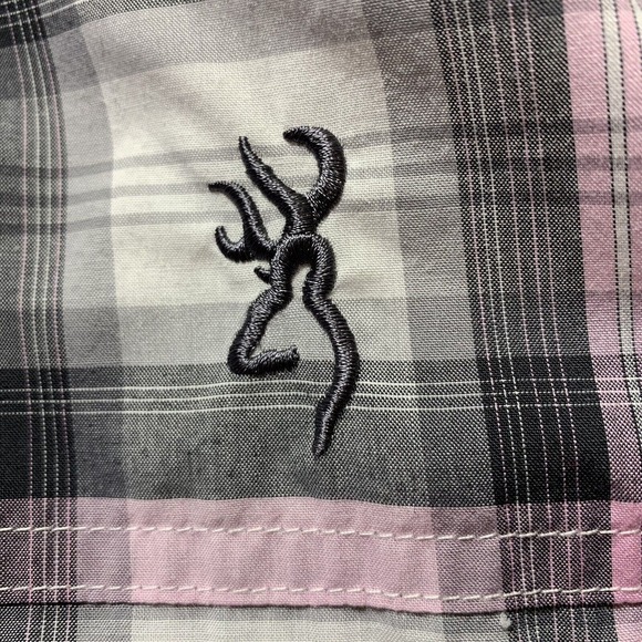 Men's Size Large Browning Pink Country Plaid Hunting Fishing Button Down Shirt - Picture 4 of 12